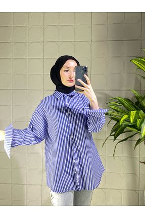 پیراهن حجاب آبی زنانه اورسایز MISRA GİYİM AYSEL ATEŞ - کد 925957816