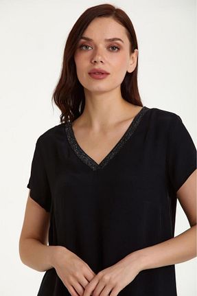 بلوز مشکی زنانه ساده İkiler - کد 708236272