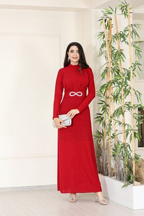 لباس مجلسی حجاب قرمز زنانه یقه ماهیگیر Modahiro - کد 926060593
