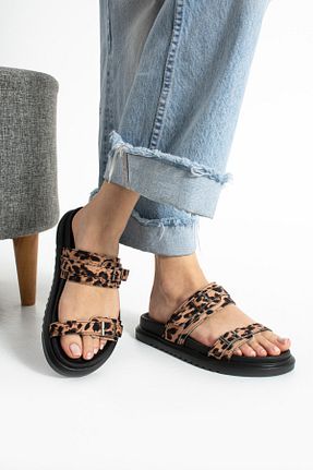 دمپائی قهوه ای زنانه چرم مصنوعی Güllü Shoes - کد 926003260