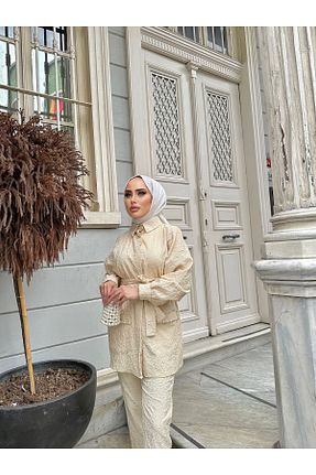ست بالاتنه و پائین تنه حجاب بژ زنانه رگولار comstar - کد 817832404