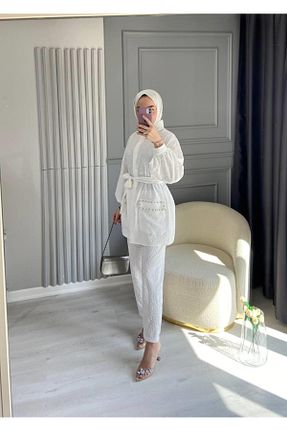 ست بالاتنه و پائین تنه حجاب سفید زنانه رگولار comstar - کد 728801917