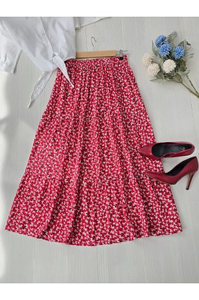 دامن سایز بزرگ قرمز زنانه ویسکون ENDAMIM - کد 925982204
