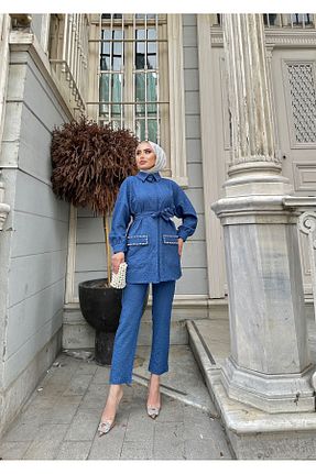 ست بالاتنه و پائین تنه سرمه ای زنانه بافتنی comstar - کد 817834581