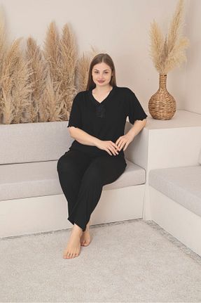 ست لباس راحتی سایز بزرگ مشکی زنانه طرح دار Temporium - کد 672452102