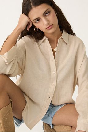 پیراهن بژ زنانه Relaxed Stradivarius - کد 94620437
