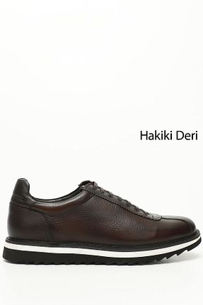 کفش اسنیکر قهوه ای مردانه چرم اصل GÖNDERİ(R) - کد 454556713