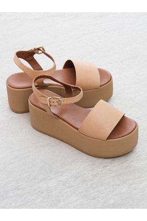 صندل قهوه ای زنانه پاشنه پلتفرم Munshoes - کد 926051201