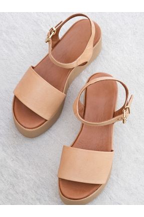 صندل قهوه ای زنانه پاشنه پلتفرم Munshoes - کد 926051201