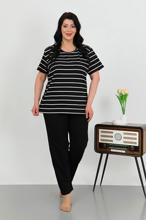 ست لباس راحتی سایز بزرگ مشکی زنانه طرح دار Akbeniz - کد 926050367