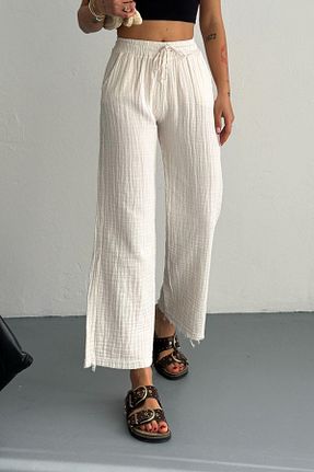 شلوار پارچه ای نباتی زنانه فاق بلند Polo State - کد 926060170