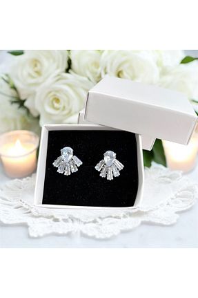 گوشواره جواهر متالیک زیرکن 1PARÇAMAVİ - کد 926070422