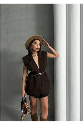 کت بلیزر قهوه ای زنانه پارچه POLANGEL - کد 925536847