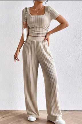 ست بالاتنه و پائین تنه بژ زنانه بافت bemmoda - کد 926125141