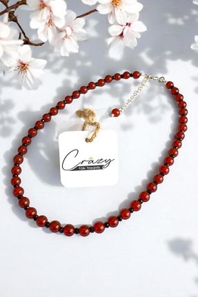 گردنبند جواهر قهوه ای زنانه سنگ طبیعی CRAZY TAKI TASARIM - کد 926147021