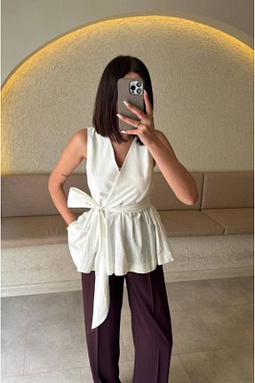 بلوز سفید زنانه ساده Kurtayfashion - کد 926153707