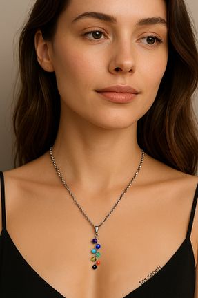 گردنبند جواهر رنگی زنانه سنگ طبیعی TAŞ SEPETİ - کد 926158341