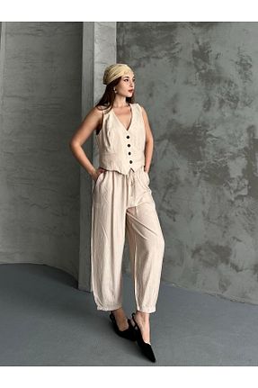ست بالاتنه و پائین تنه طوسی زنانه کتان FERZOLAİO - کد 924319791