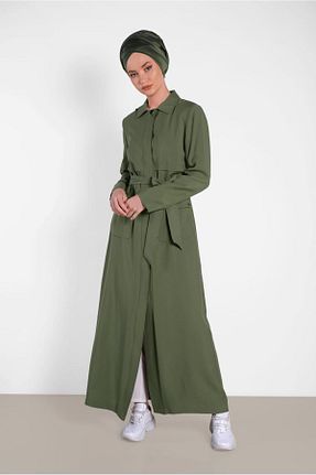 مانتو بلند حجاب خاکی زنانه مخلوط ویسکون Alvina - کد 865662533
