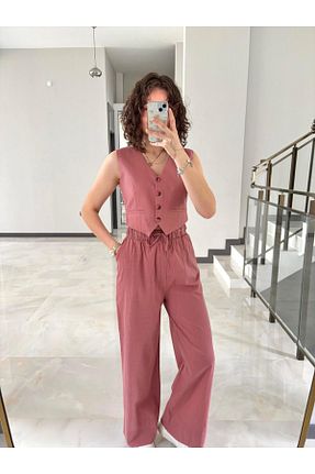 ست بالاتنه و پائین تنه صورتی زنانه کتان Butik - کد 926212899