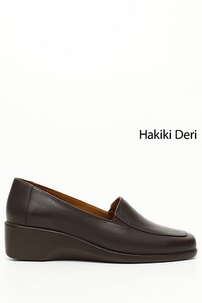 کفش پاشنه بلند کلاسیک قهوه ای زنانه چرم خالص GÖNDERİ(R) - کد 280687321