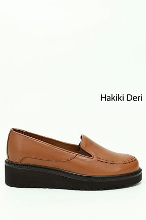 کفش کژوال قهوه ای زنانه چرم خالص GÖNDERİ(R) - کد 844910841