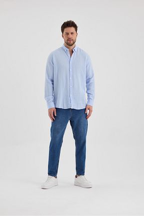 پیراهن آبی مردانه یقه پیراهنی macharel jeans - کد 926218052