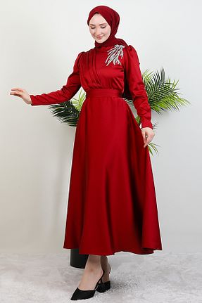 لباس مجلسی حجاب زرشکی زنانه یقه ایستاده Giza Giyim - کد 256821631