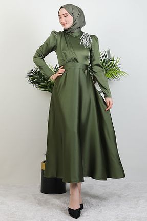 لباس مجلسی حجاب خاکی زنانه یقه ایستاده Giza Giyim - کد 686938873