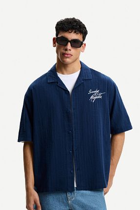 پیراهن آبی مردانه اسلیم Bershka - کد 926220421
