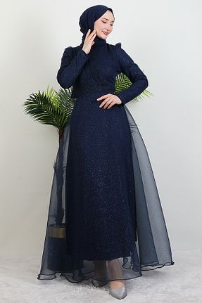 لباس مجلسی حجاب سرمه ای زنانه یقه ماهیگیر Giza Giyim - کد 466383608