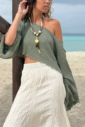 بلوز خاکی زنانه رگولار Güneşkızı - کد 926285720