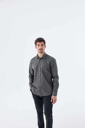 پیراهن مشکی مردانه یقه پیراهنی Jakamen - کد 926303192