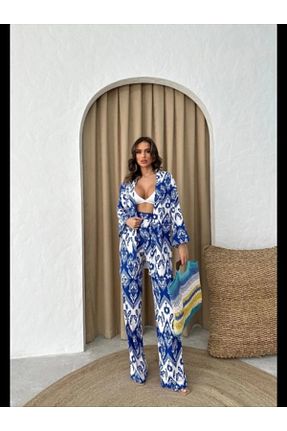 ست بالاتنه و پائین تنه آبی زنانه بافتنی hiraz fashion - کد 926312873