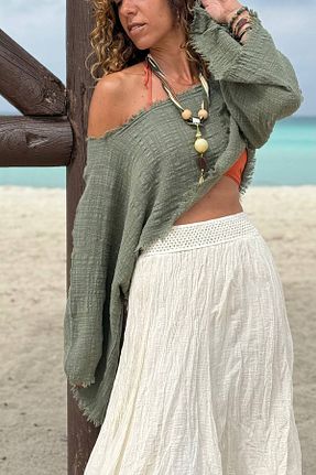 بلوز خاکی زنانه رگولار Güneşkızı - کد 926285720