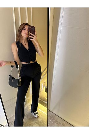 ست بالاتنه و پائین تنه مشکی زنانه بافتنی Chamakh - کد 926340537