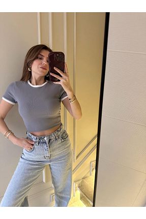 بلوز طوسی زنانه ساده Chamakh - کد 926510496