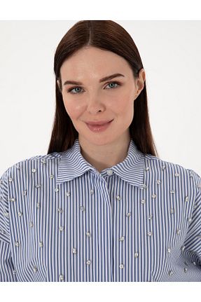 پیراهن آبی زنانه اورسایز Pierre Cardin - کد 926355799