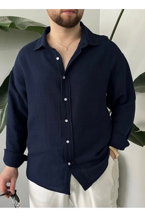 پیراهن سرمه ای مردانه اورسایز çerme - کد 840157016