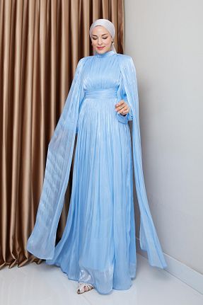 لباس مجلسی حجاب آبی زنانه یقه ایستاده Olcay - کد 906193922