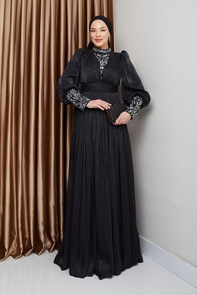 لباس مجلسی حجاب مشکی زنانه یقه ایستاده Olcay - کد 926038810
