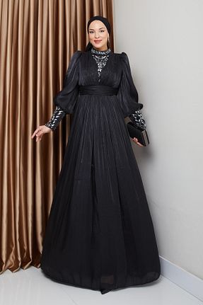 لباس مجلسی حجاب مشکی زنانه یقه ایستاده Olcay - کد 926038810