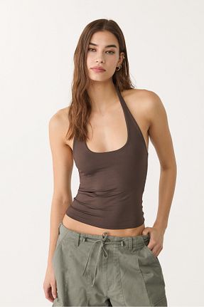 تیشرت قهوه ای زنانه اسلیم فیت Stradivarius - کد 926375258