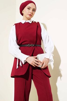 ست بالاتنه و پائین تنه زرشکی زنانه بافتنی GÜZELLER - کد 926377580