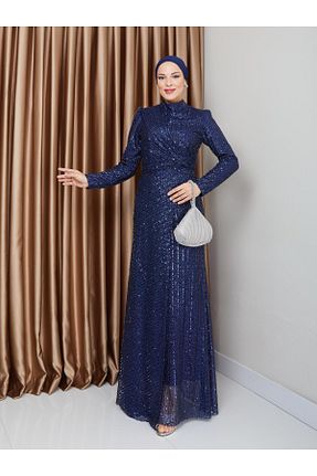 لباس مجلسی حجاب سرمه ای زنانه پلی استر Olcay - کد 883246291