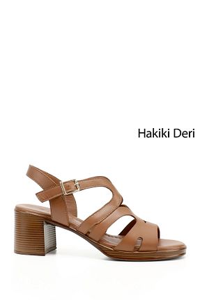 صندل قهوه ای زنانه پاشنه ضخیم GÖNDERİ(R) - کد 926390967