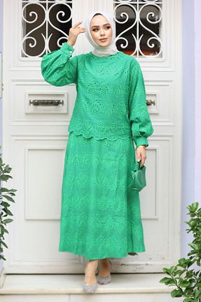 ست بالاتنه و پائین تنه حجاب سبز زنانه رگولار Neva Style - کد 872060405