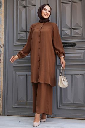 ست بالاتنه و پائین تنه حجاب قهوه ای زنانه رگولار Neva Style - کد 847383519