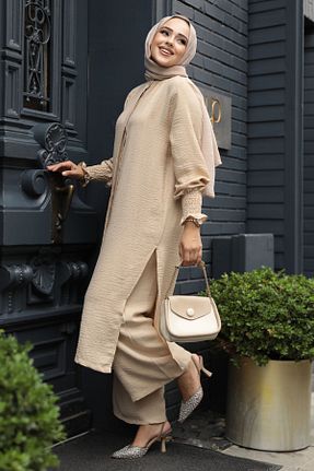 ست بالاتنه و پائین تنه حجاب بژ زنانه رگولار Neva Style - کد 860037831
