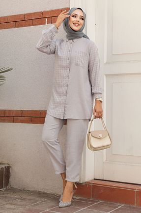 ست بالاتنه و پائین تنه حجاب طوسی زنانه رگولار Neva Style - کد 847383527